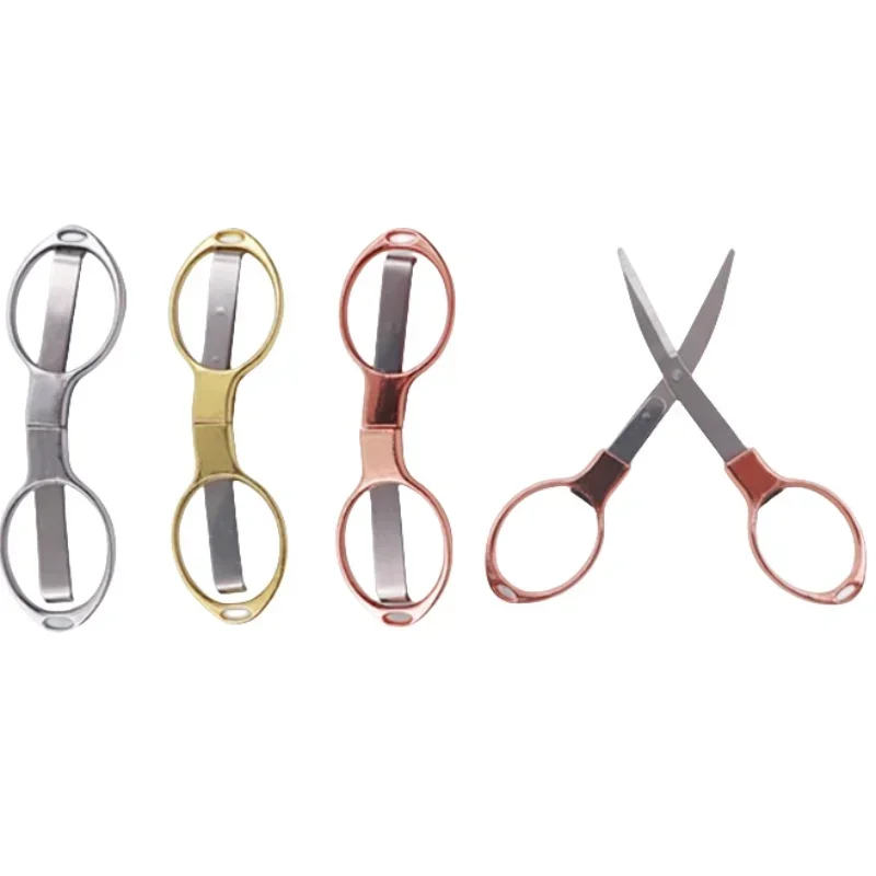 Simple Portable Folding Scissors Solid Color Glasses Shape Paper Cutters Students Handmade DIY Tools School Office Supplies portable scissors cutter,paper cutter,stationery scissors