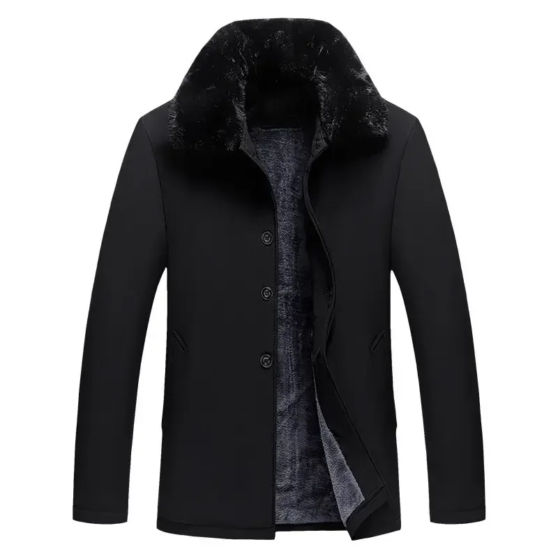 Men Parker Thick Warm Streetcoat Cotton Coat Jacket Winter Coat Fashion Fur Collar Solid Color Men Zipper Winter Coat Men's New 2