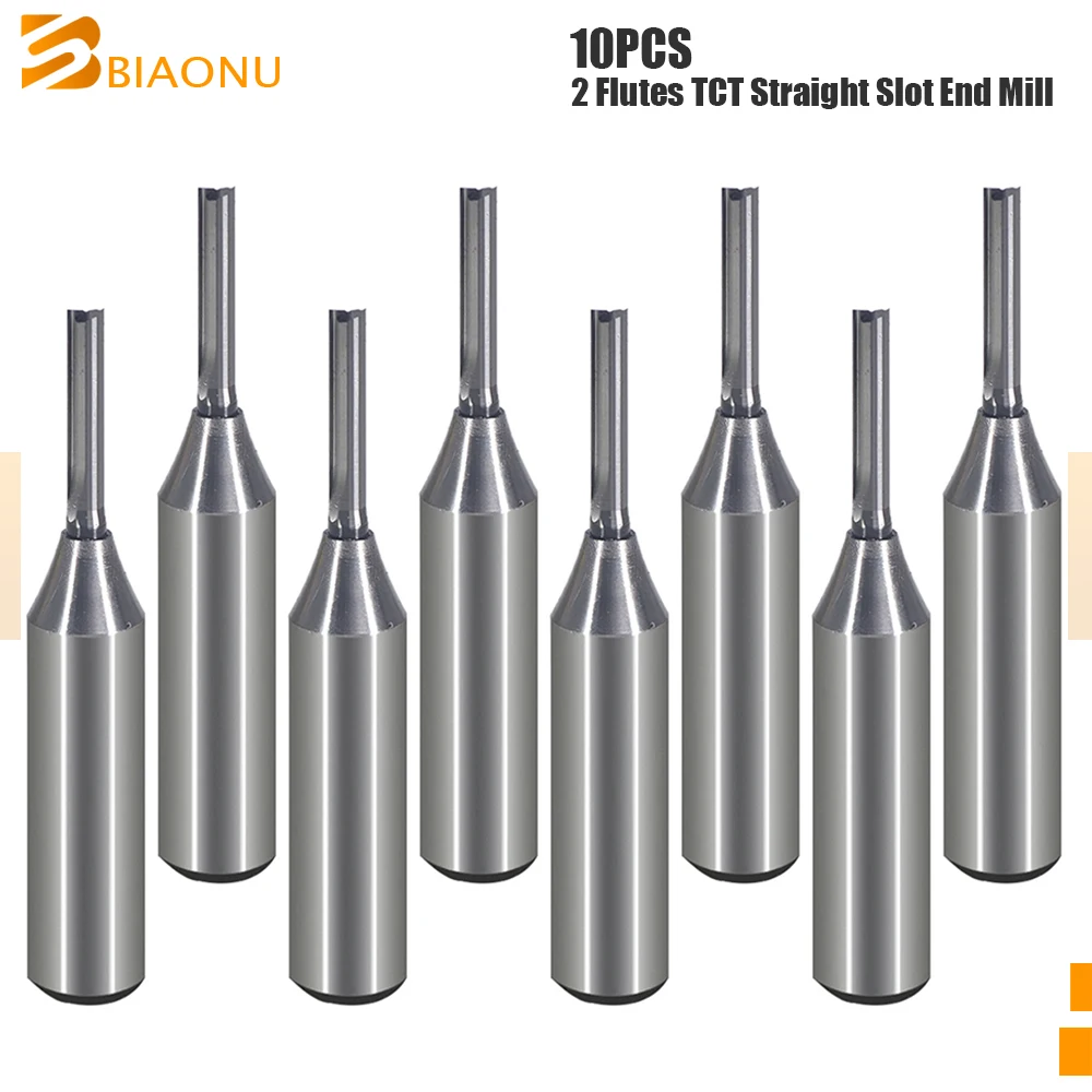 

Biaonu 10Pcs 12.7mm Shank TCT 2 Flutes Straight Slot Milling Cutter CNC Tools Engraving Router Bits Carbide End Mill for Wood