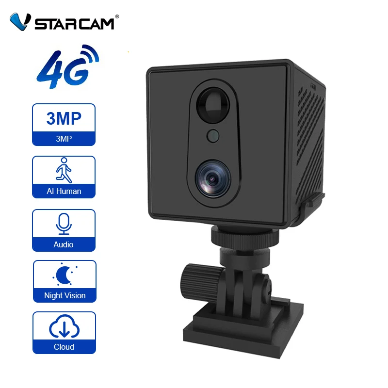 Telecamera Ip Vstarcam 4G Sim Card Telecamera Interna 3Mp Hd Ricaricabile A Batteria Visione Notturna Videocamera Umanoide Audio Bidirezionale