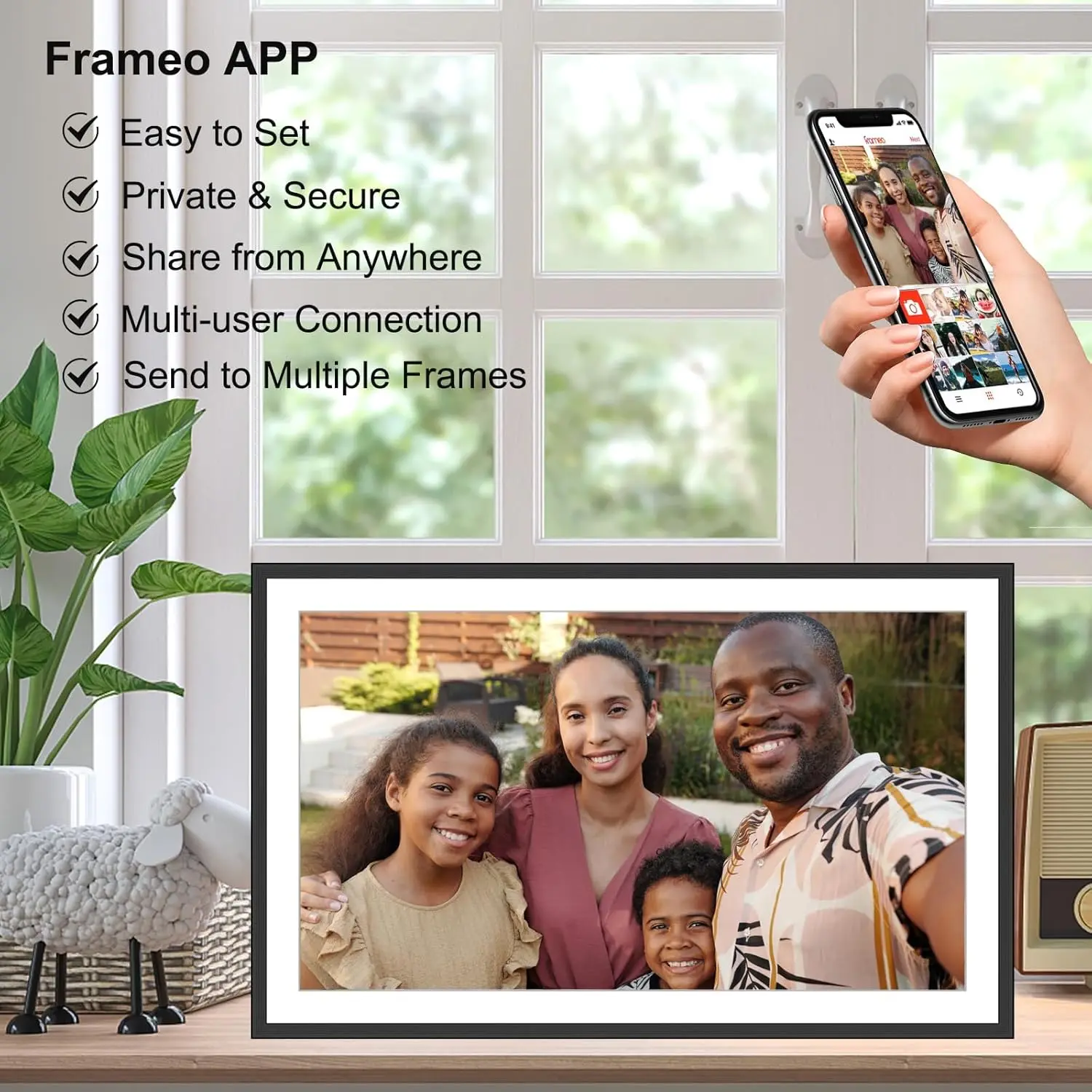 Frameo Digital Picture Frame 10.1/15.6Inch WiFi Electronic Smart Digital Photo Frame 32GB 1920*1080 IPS Touch Screen Auto-Rotate view 4