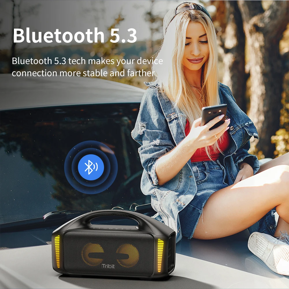 Tribit StormBox Blast Portable Speaker,90W Stereo Sound Loud Speaker with XBass,IPX7 Waterproof Bluetooth Speaker LED Light, Powerbank, Bluetooth 5.3