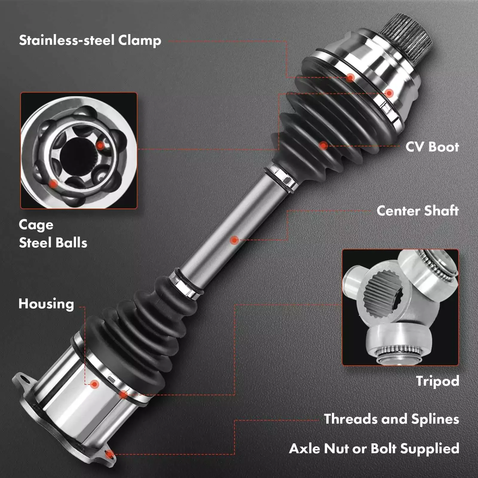 CV Axle Shaft Assembly for Audi Q3 15-16 Volkswagen Tiguan 09-17 Front Right