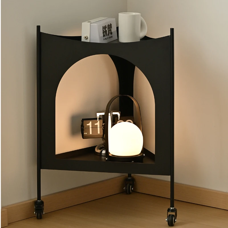 Ironfen Mobile Side Table, Small Black Tea Table for Living Room and Balcony, Creative Pushcart Coffee Table