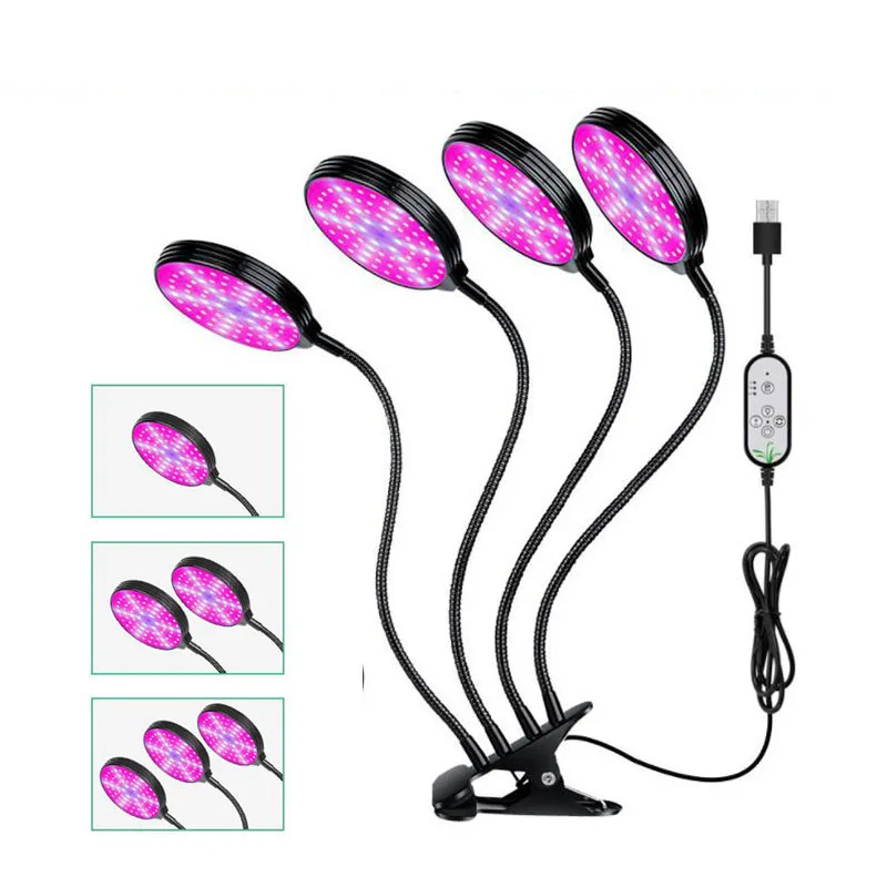 DC5V USB LED plant Grow Light 4 head flower Red Blue light Phytolamps Timer 15W 60W Desktop Clip Phyto Lamps Flowers Grow Box s1