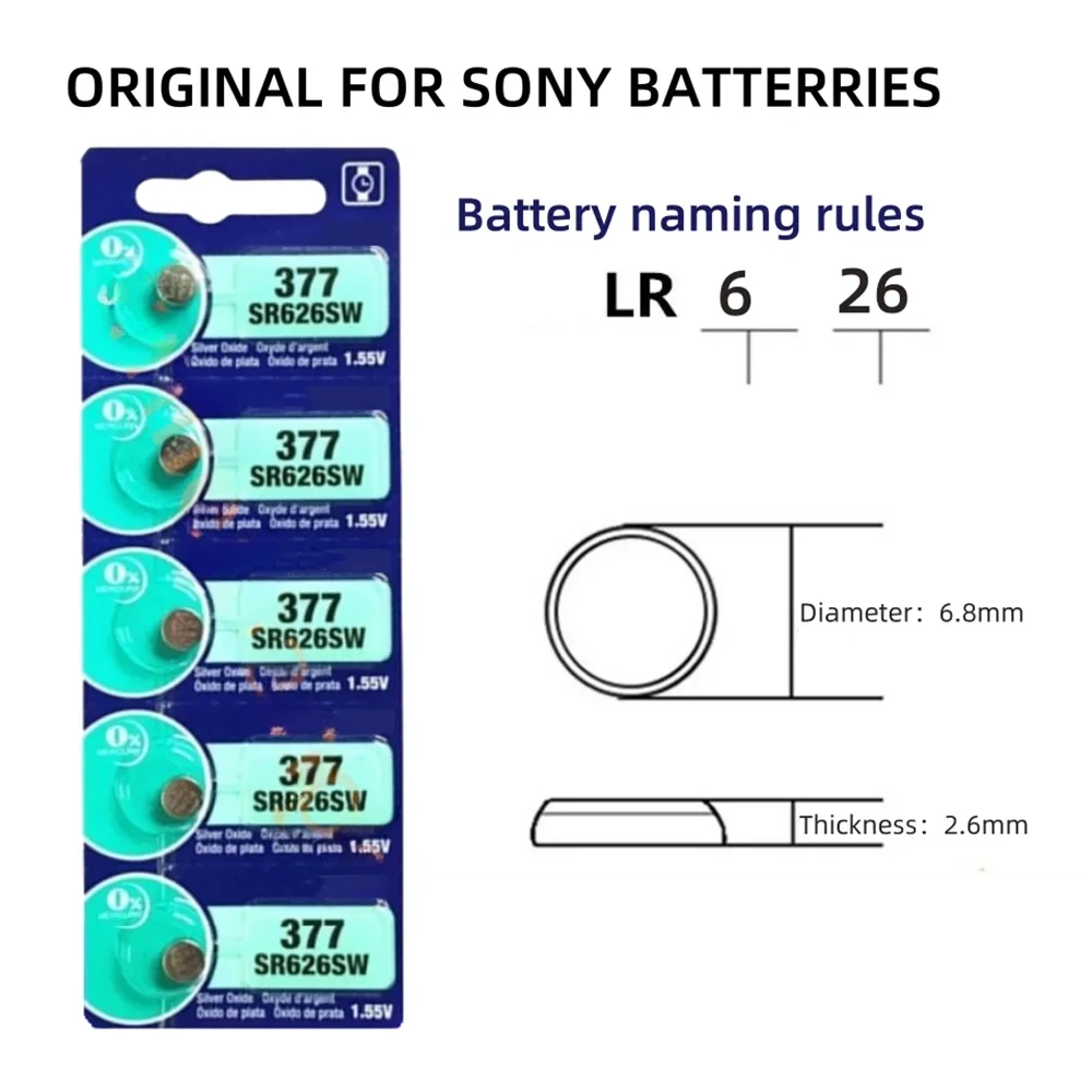 Button Battery For SONY AG4 377 SR626SW SR626 177 376 626A LR66 LR626 Cell Coin Alkaline Battery For Watch Toys Clock