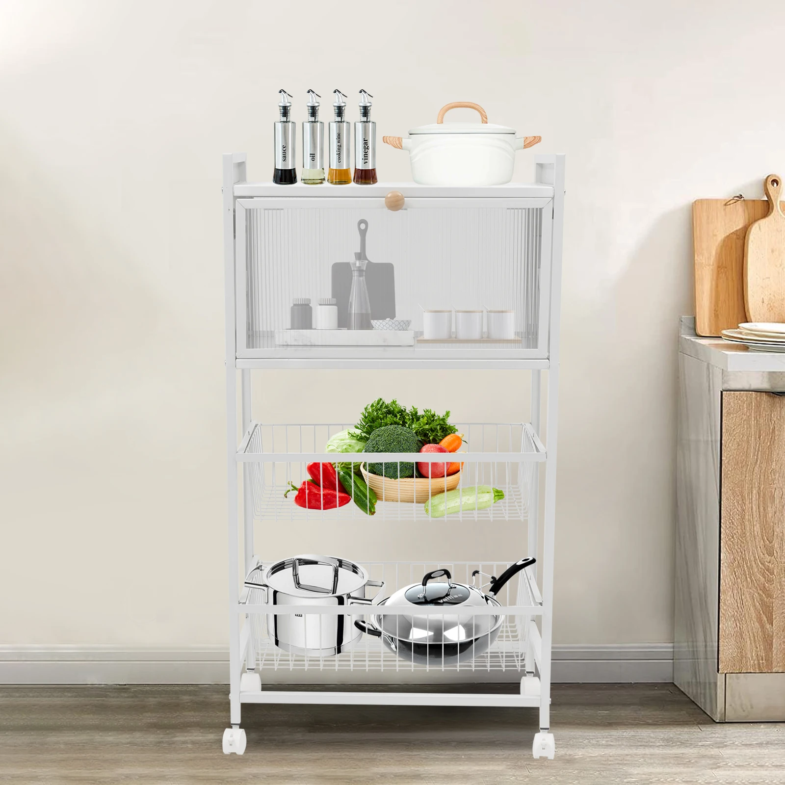 CNCEST 4-Tier Kitchen Baker's Rack Bread Rack Coffee Bar Station Microwave Oven Stand Utility Storage Cabinet