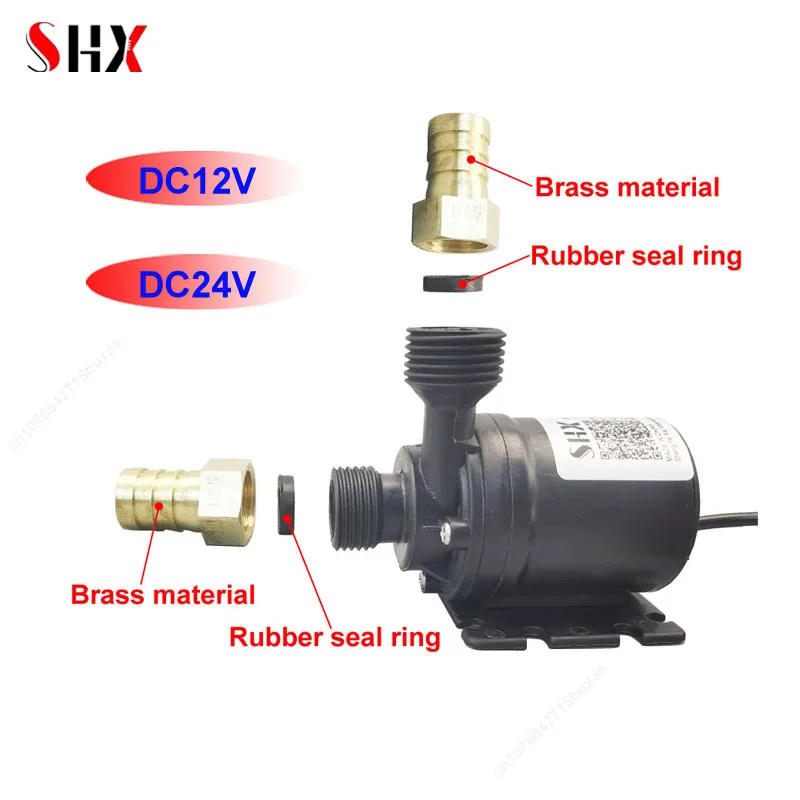 고압 초저소음 태양광 수중 워터 펌프, 12V, DC 24V 리프트, 5M 800LH 브러시리스 모터 워터 펌프, 황동 조인트 포함