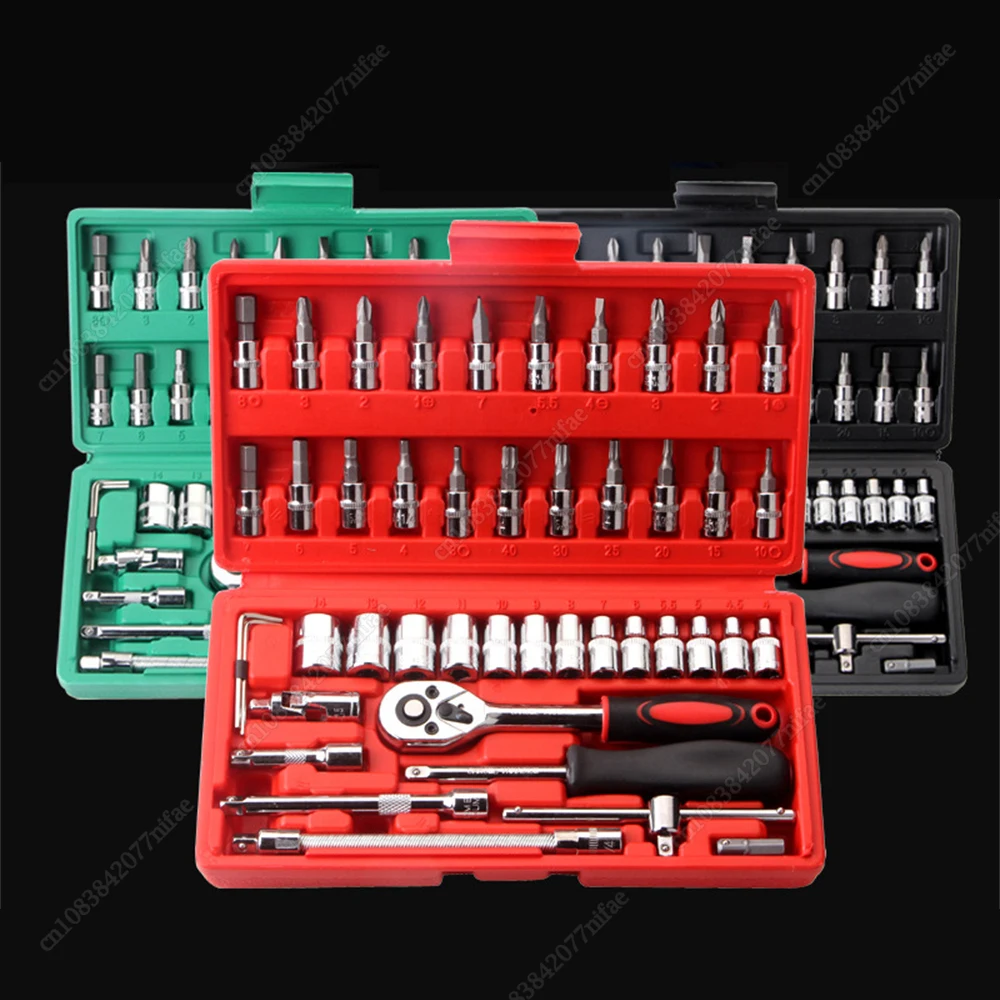 

46Pcs Car Repair Tool Kit 1/4-Inch Socket Set Car Repair Tool Ratchet Torque Wrench Combo Auto Repairing Set Mechanic Tool