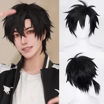 Parrucca sintetica corta nera diritta con frangia per uomini e donne Cosplay quotidiana Anime Festa di Halloween Capelli finti realistici