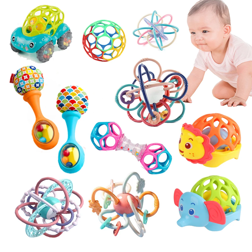 

0-12 Months Newborn Baby Development Ball Safe Soft Teething Toys Plastic Hand Bell Early Educational Rattle Teether Baby Toys