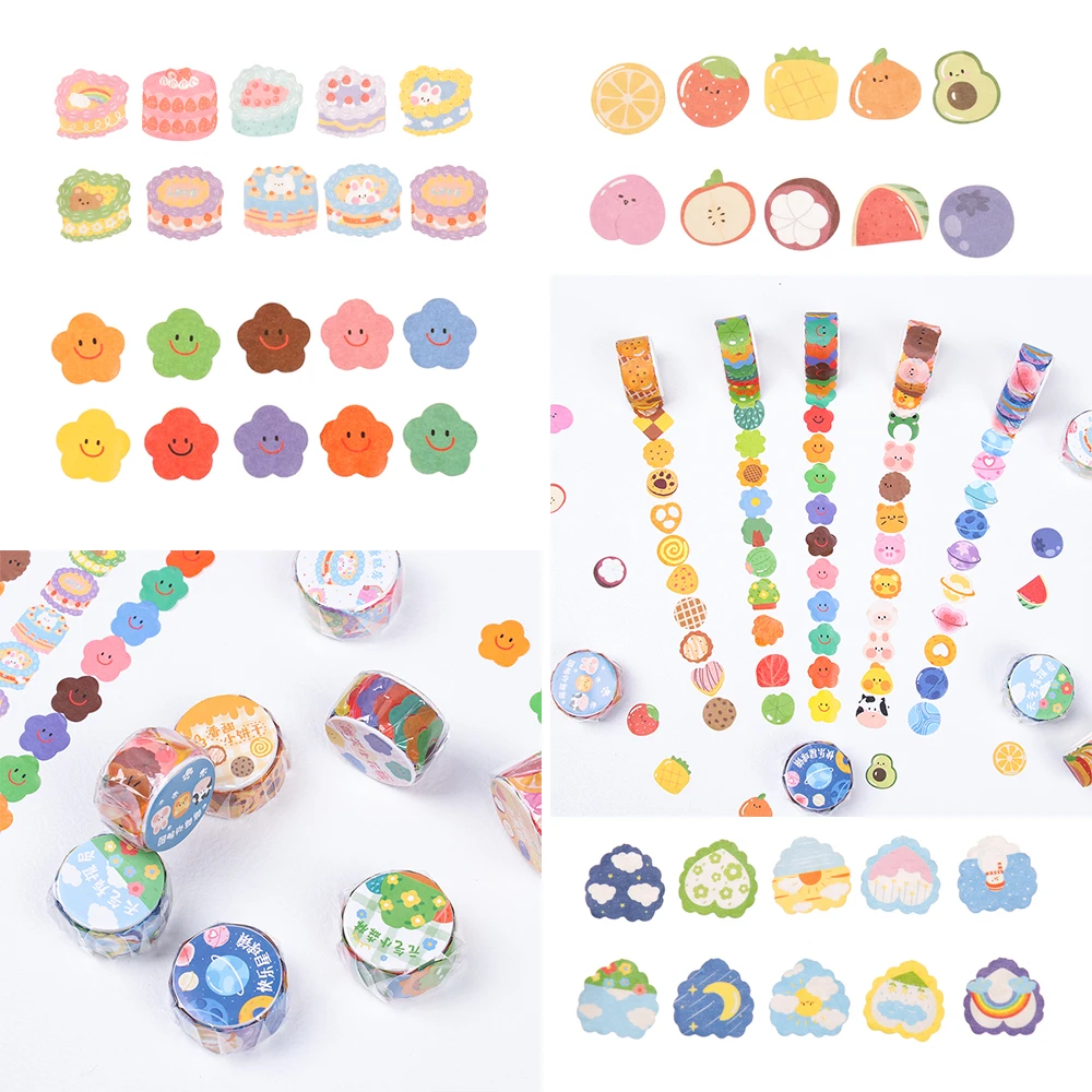 100 Pcs/pack Kawaii Fruit Animals Dot Washi Stickers Tearable Sticky Paper Notebook Decorative Stickers