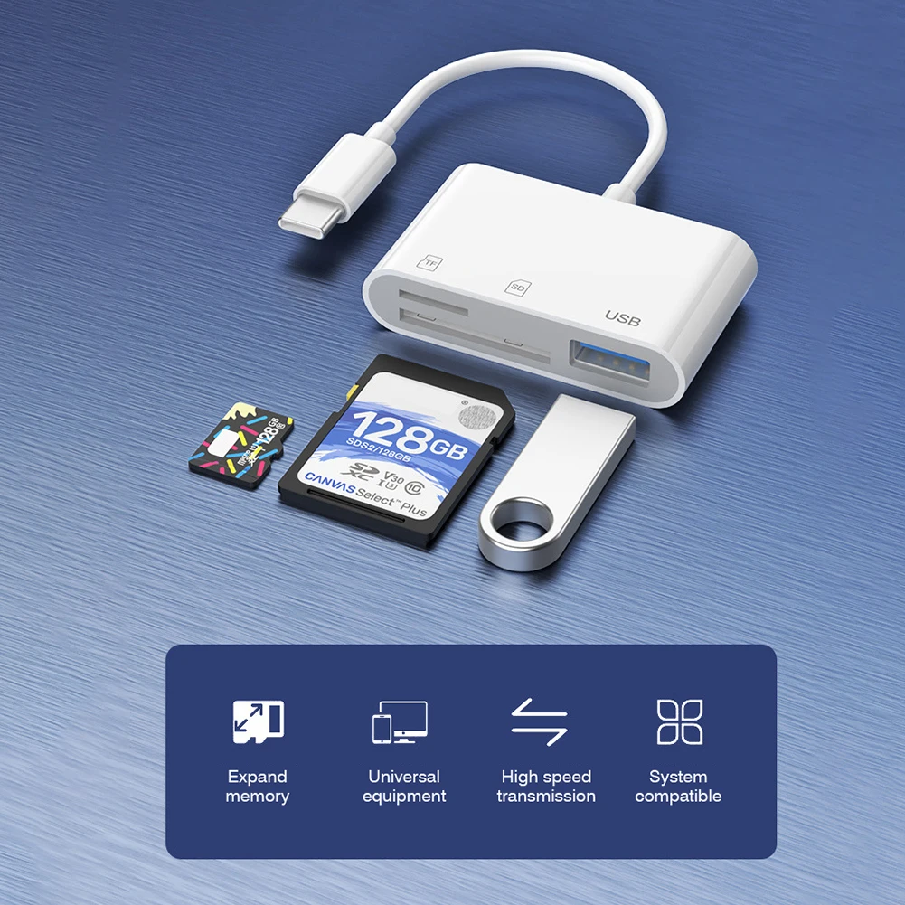 USB C타입 어댑터 허브, TF CF SD 메모리 카드 리더기, USB 컨버터 어댑터, 휴대폰 맥북, 화웨이, 삼성, OPPO용, 3 in 1