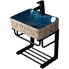 Ceramic Vessel Sink Wall-hang Lotus Pattern Sink With Stainless Steel Stand For Bathroom Balcony Wall Mounted Sink Wash Basin 1