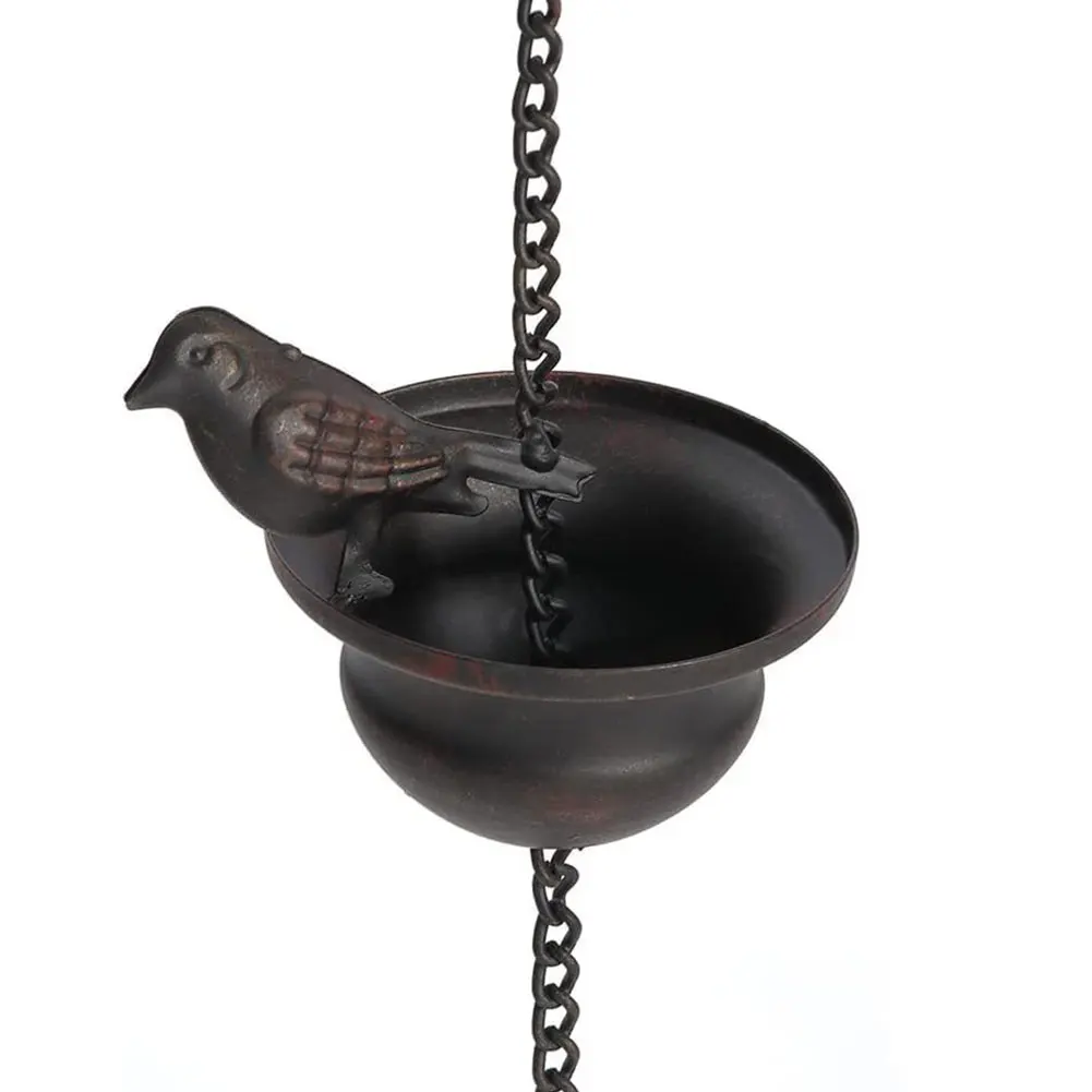 8 Feet Metal Rainwater Catcher Chain Mobile Drainage Rain Chain 8 Birds Cups Decoration Hangings for Outdoor Courtyard Garden