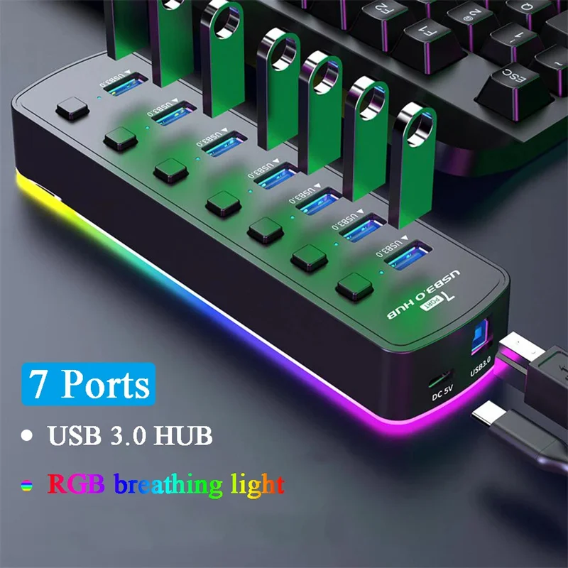 

Портативная док-станция с USB-удлинителем и 7 портами USB 3,0