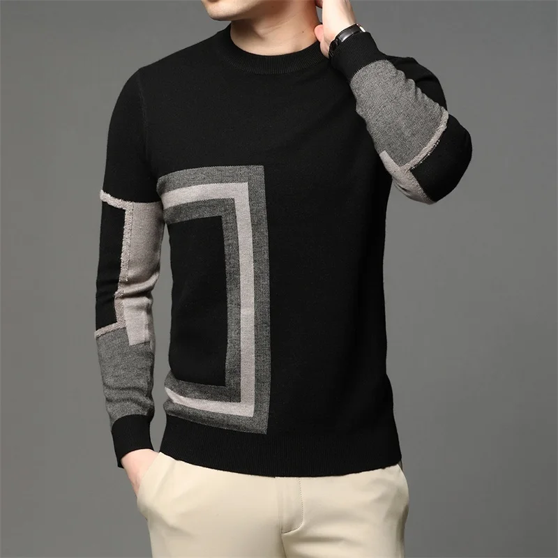 

Brand New Fashion High Designer End Mens 2021 Knit Black Wool Pullover Sweater Crew Neck Autum Winter Casual Jumper Mens Clothes