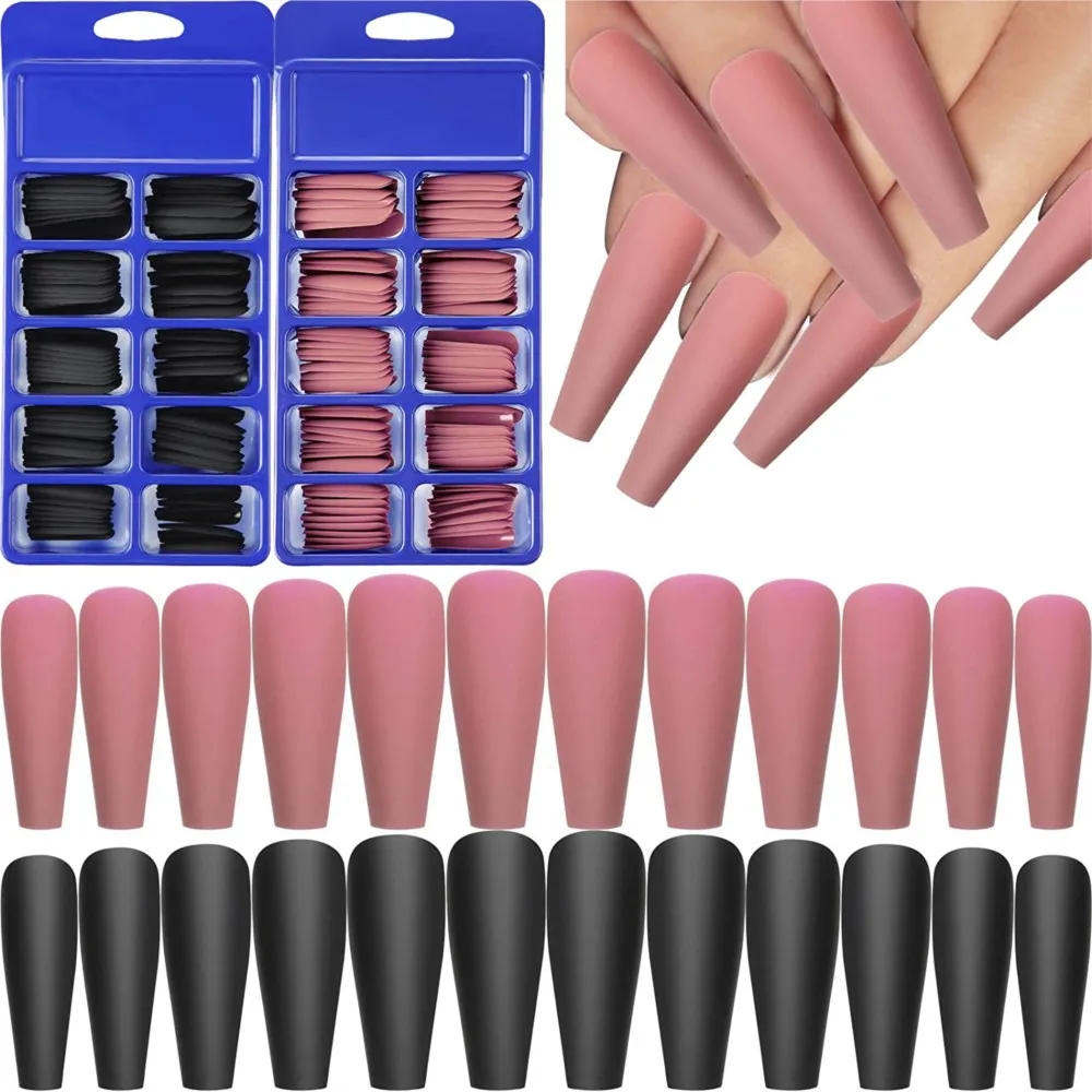 

100Pcs/Box Matte False Nail Tips Solid Color Matte Long Coffin False Nail Ballet Press on Nails Tips for Artificial Fingernails