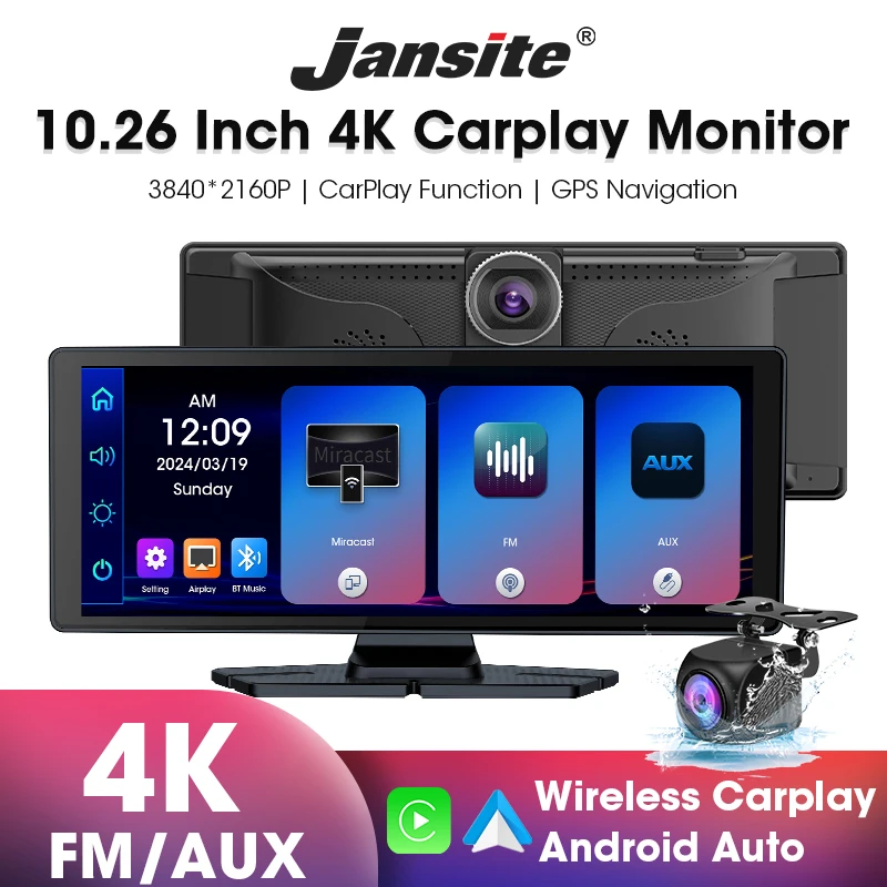 

10.26" 4K Dash Cam Rearview Camera WIFI Carplay Android Auto DVR GPS Navigation Video Recorder Dashboard Dual Len 24H Park AUX