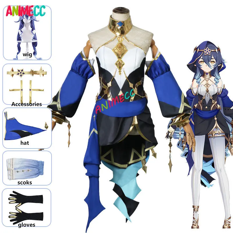 

ANIMECC Genshin Impact Layla Cosplay Costume Wig Shoes Anime Game Sumeru Cryo Female Halloween Costumes for Women Girls XS-XXXL