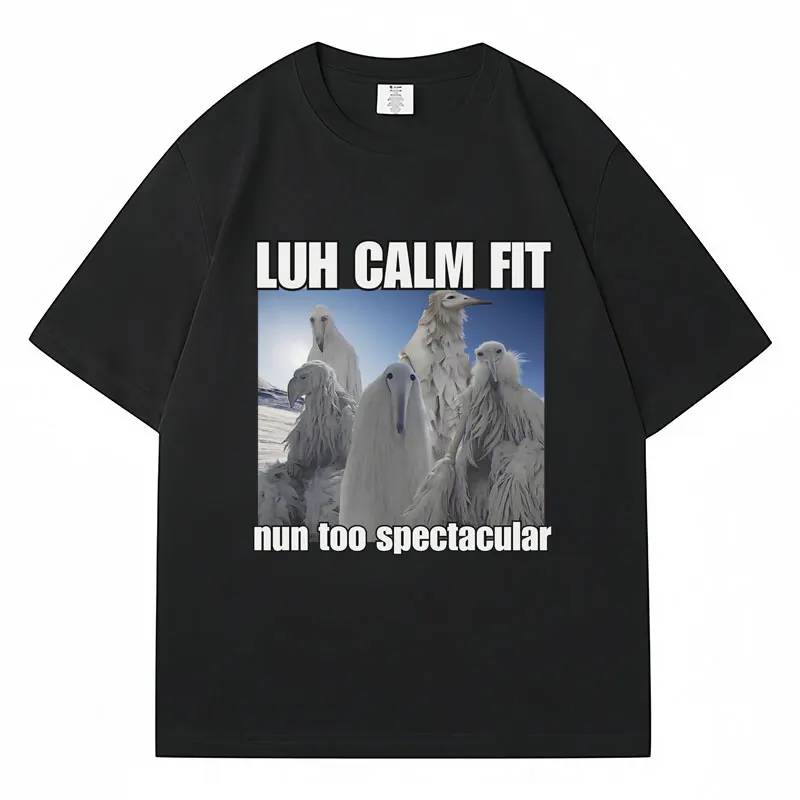 

Футболка Luh с надписью «Calm Fit Nun Too Spectacular», забавная, с принтом птиц, эрозионная, футболка с рисунком птицы, дышащая, хлопковая, для мужчин и женщин, большие размеры, уличная одежда