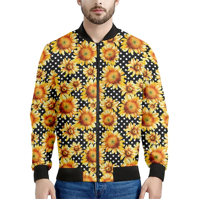thumbnail image 1 of Chaqueta con cremallera y estampado 3D de girasoles para hombre, sudaderas con capucha y estampado floral de plantas, abrigos de gran tamaño de manga larga para la calle, 1 of 5