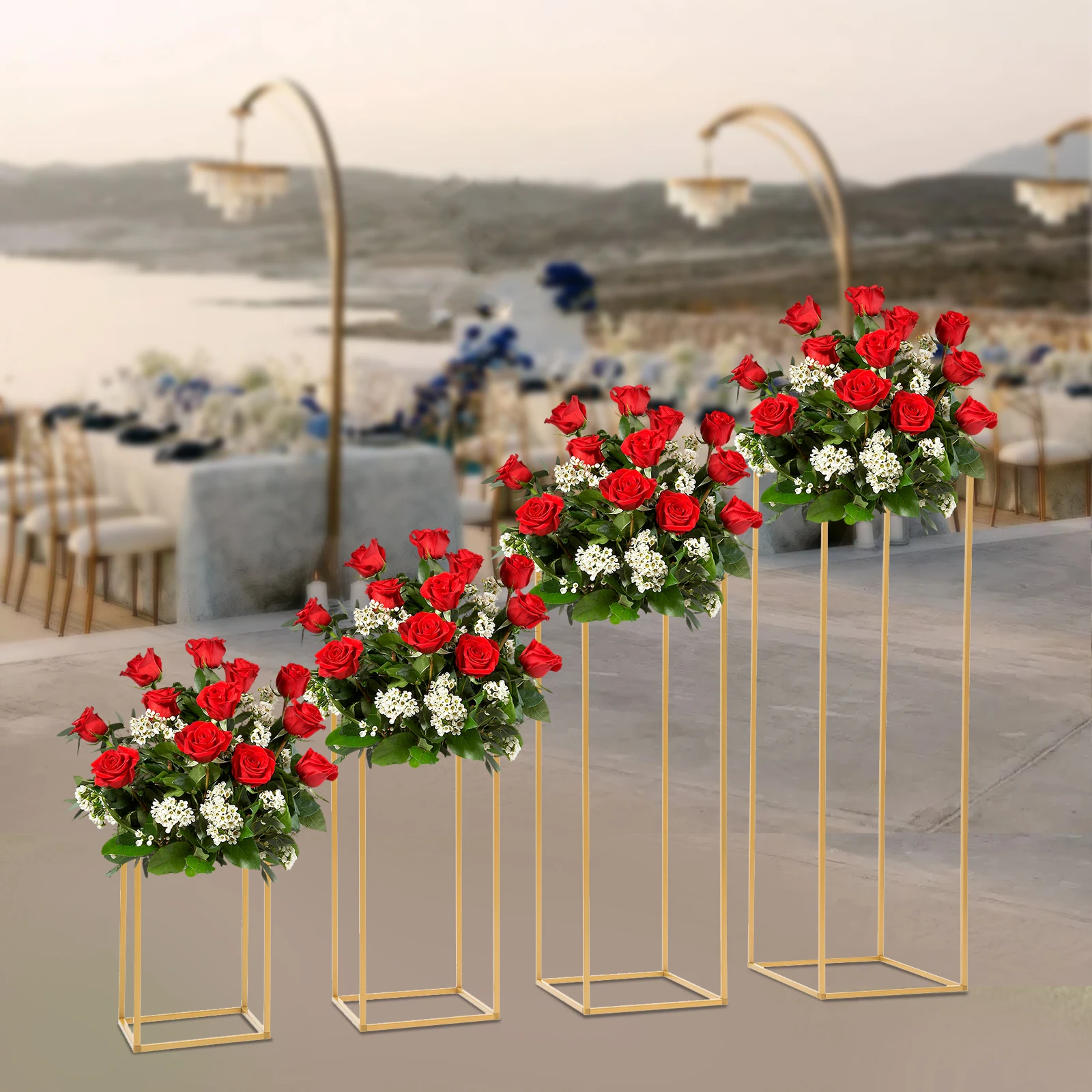 Wedding Table Centerpieces 4PCs Gold Metal Flower Stand Good Stability for Floral Arrangement and Home Decoration