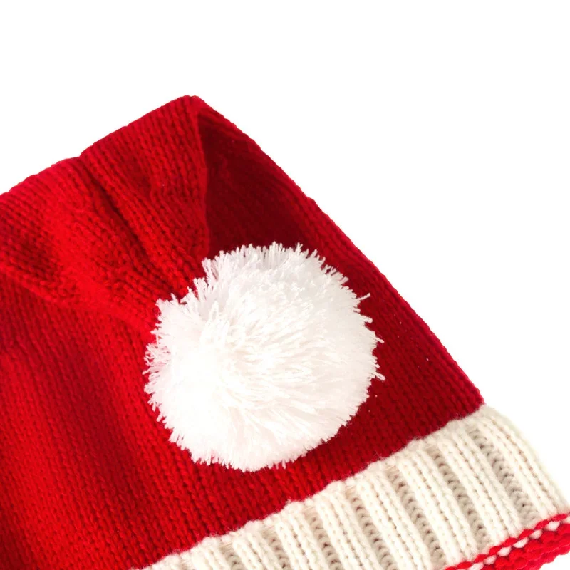 Cute Pompom Kids Girl Boy Beanie Cap Christmas Parent-Child Hat Solid Color Warm Crochet Mom Baby Bonnet Hat for Children
