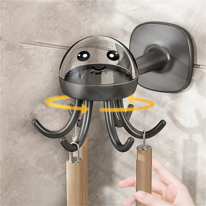 

360 Degree Rotatable Wall Hanger Multi-Purpose Self-Adhesive Six-claw Hooks Portable Kitchen Utensil Hanging Storage Accessories