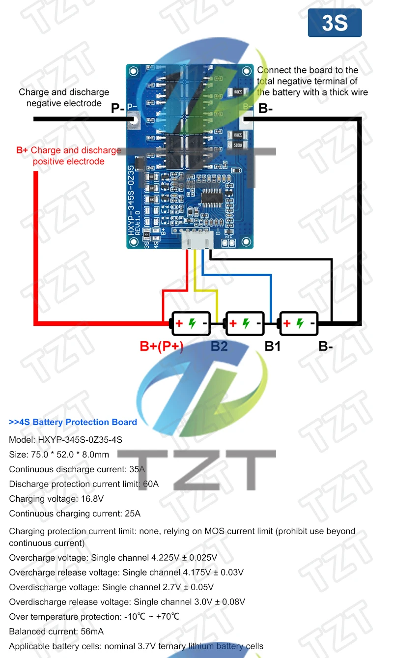 3S 4S 5S 35A 60A 12,6 V 14,8 V 21 V BMS Lithium-Batterie Lade Schutz Bord NTC Widerstände mit Balance Temperatur Control – Detail 2