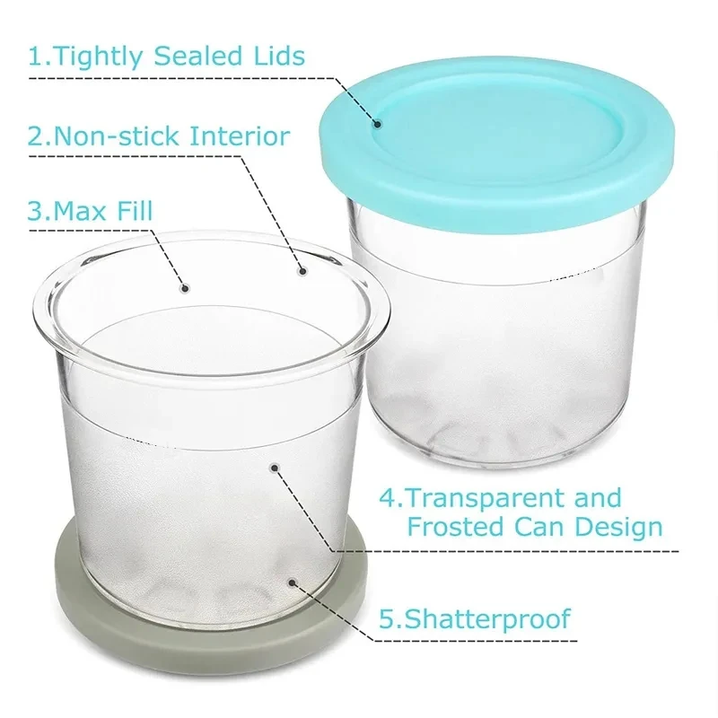 Ice Cream Pints Cup Reusable Ice Yogurt Container Storage Jar With Sealing Lid Proof 2/4Pcs For Ninja For NC299AM C300s Series