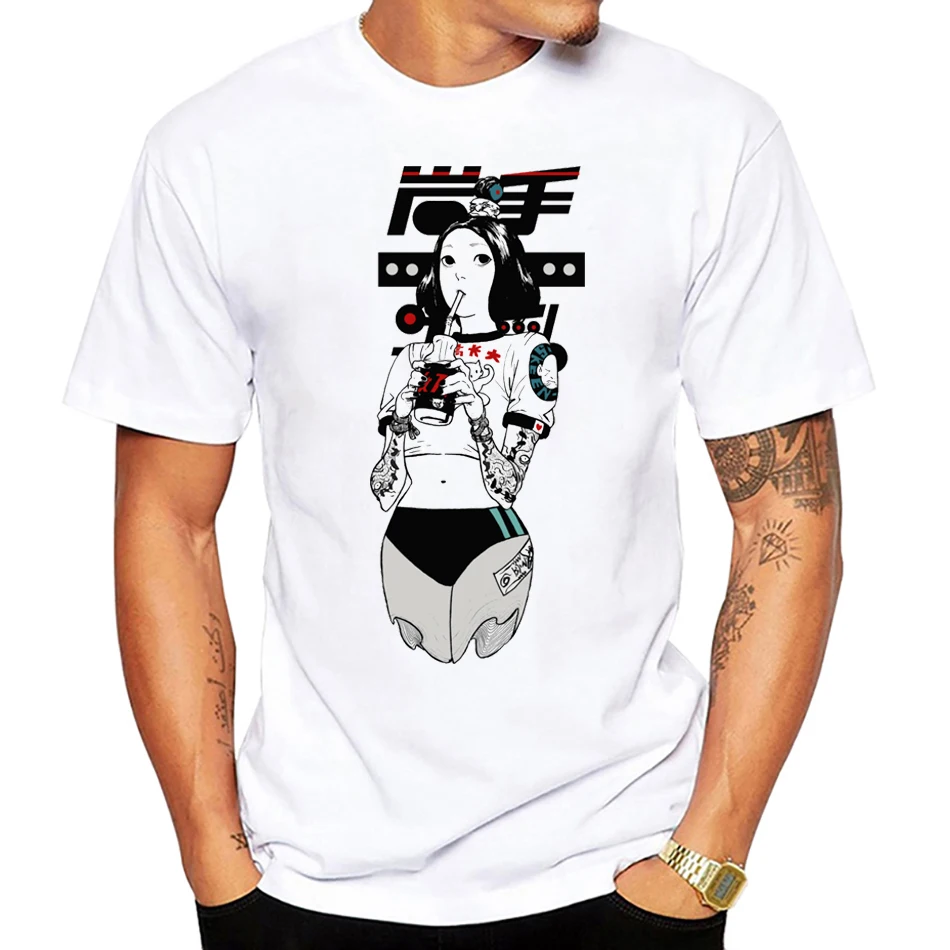 Nette Japanische Vaporwave Cyberpunk Mädchen T Hemd Männer Sommer Lose Übergroßen T-shirt Herrenmode Tees Homme Marke Unisex Kleidung