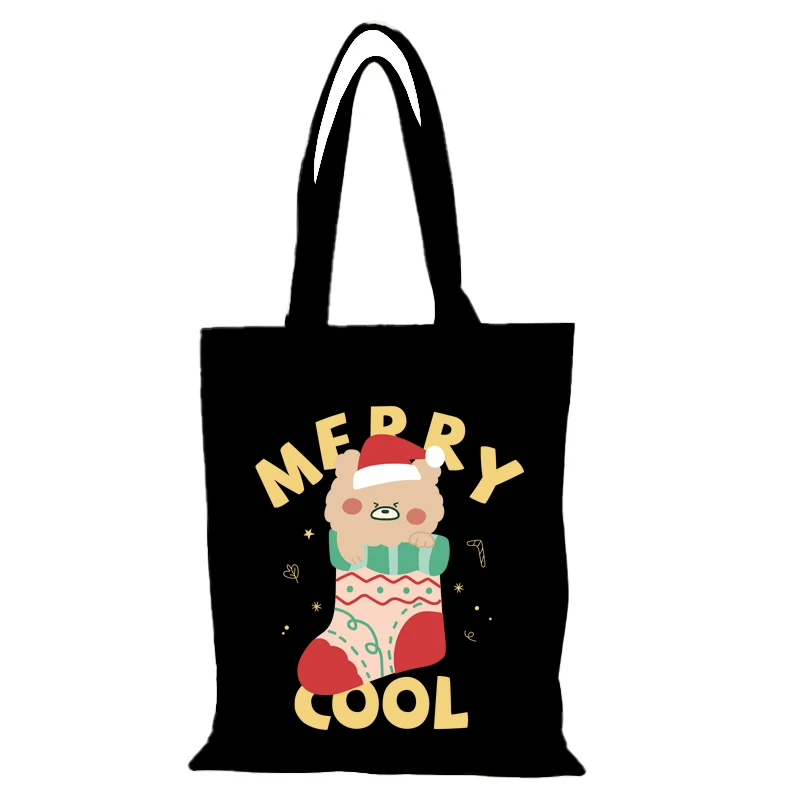 Cartoon Stofftaschen Neujahrsgeschenk Damentasche Frohe Weihnachten Canvas Einkaufstasche Frau Handtaschen Sac De Courses Eco Shopper Shopping – Detail 9