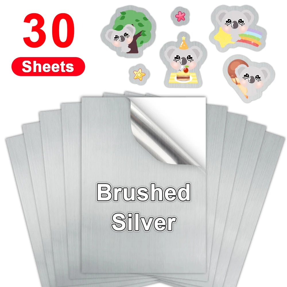 

Self adhesive 30Sheets Silver Printable Vinyl Sticker Paper A4 Glossy Matte Transparent Copy Paper for Inkjet Printer DIY Crafts
