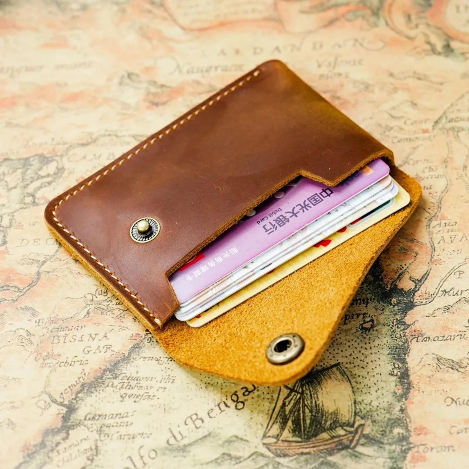 Premium Genuine Leather Minimalist Wallet with Snap Closure