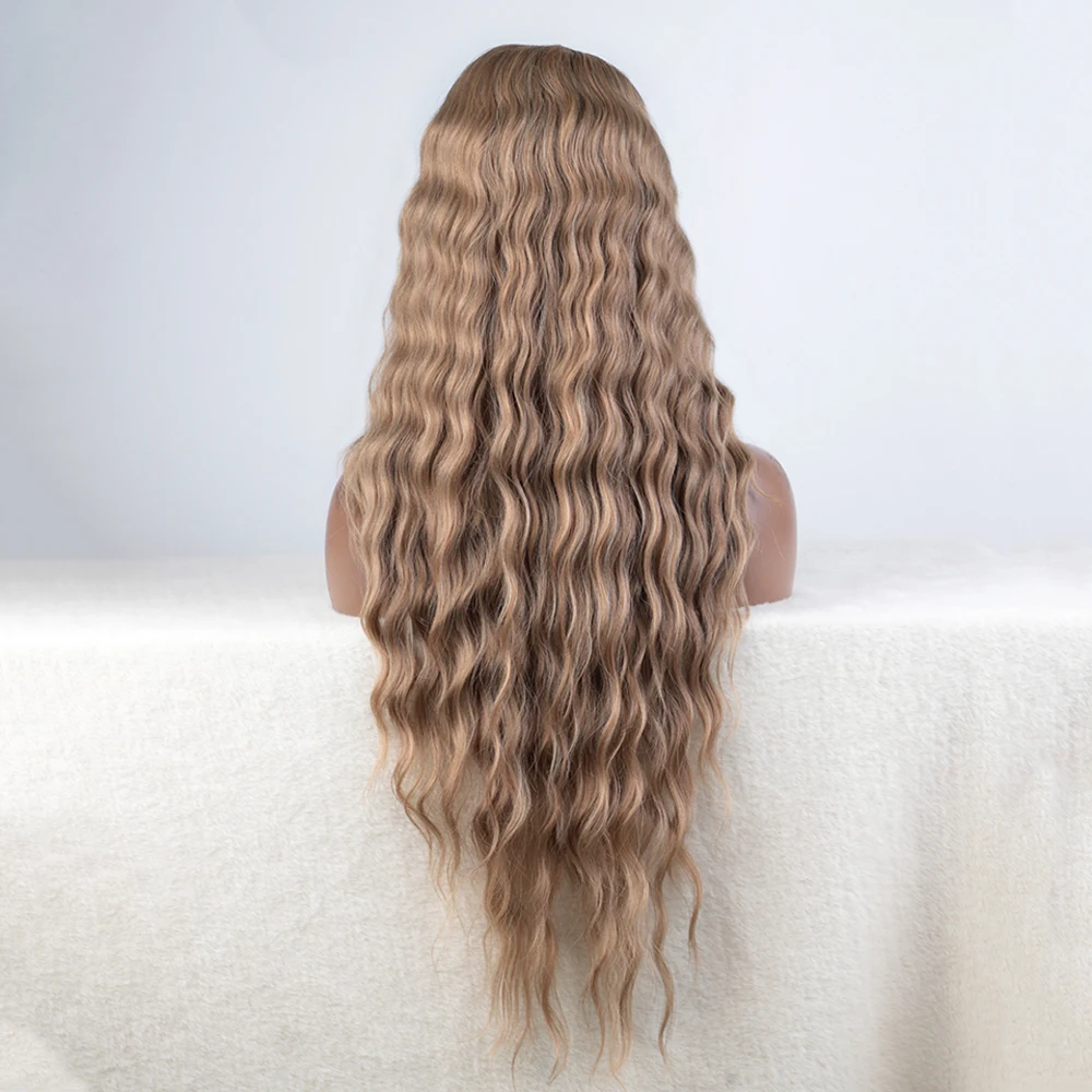 Synthetic Lace Front Wig Long Deep Wavy 30" Hair Lace for Women Front Ombre Blonde Cosplay Baby Hair Wig