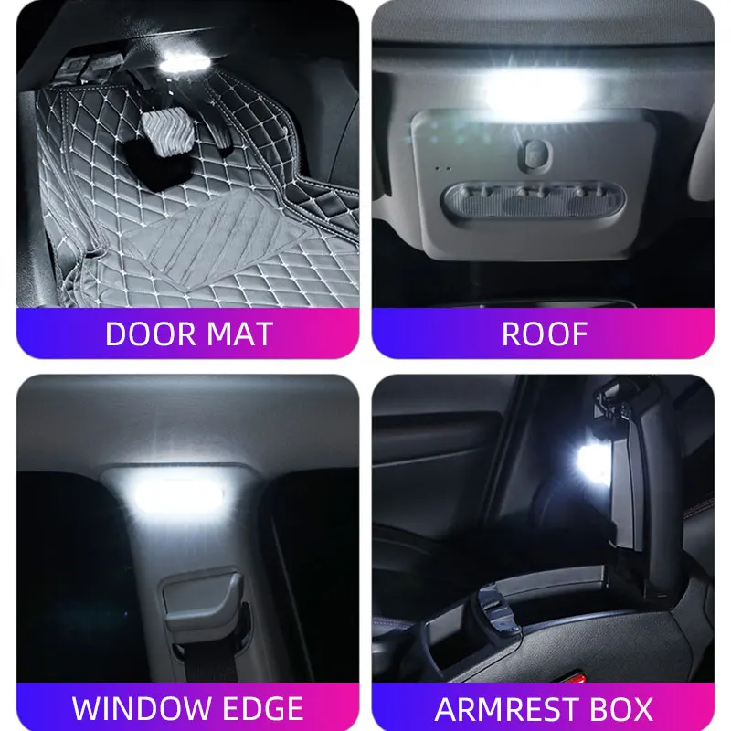 LED Car Lights LED Lights LED Atmosphere Lamp LED Car Decorative Lights LED Car Decoration Lamp Car Ambient Lights LED Atmosphere Lighting LED Interior Lights Car Interior Lamp 1pcs Touch Sensor LED 8 LED Ambient Light Car Interior Roof Reading Lamp Wireless USB Rechargeable Atmosphere Light