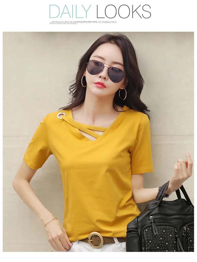 MRMT 2023 Brand New Donna Manica Corta Bianco T- Donna Scollo a V Allentato Versione Coreana Di Camicetta Nera Casual Ins_voghion.com