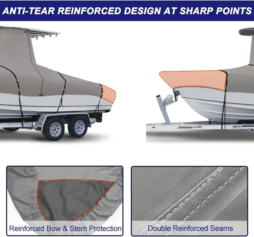 Marine Grade Fade and Tear Resistant Boat Cover，Heavy-Duty Waterproof and -Proof Boat Storage Cove