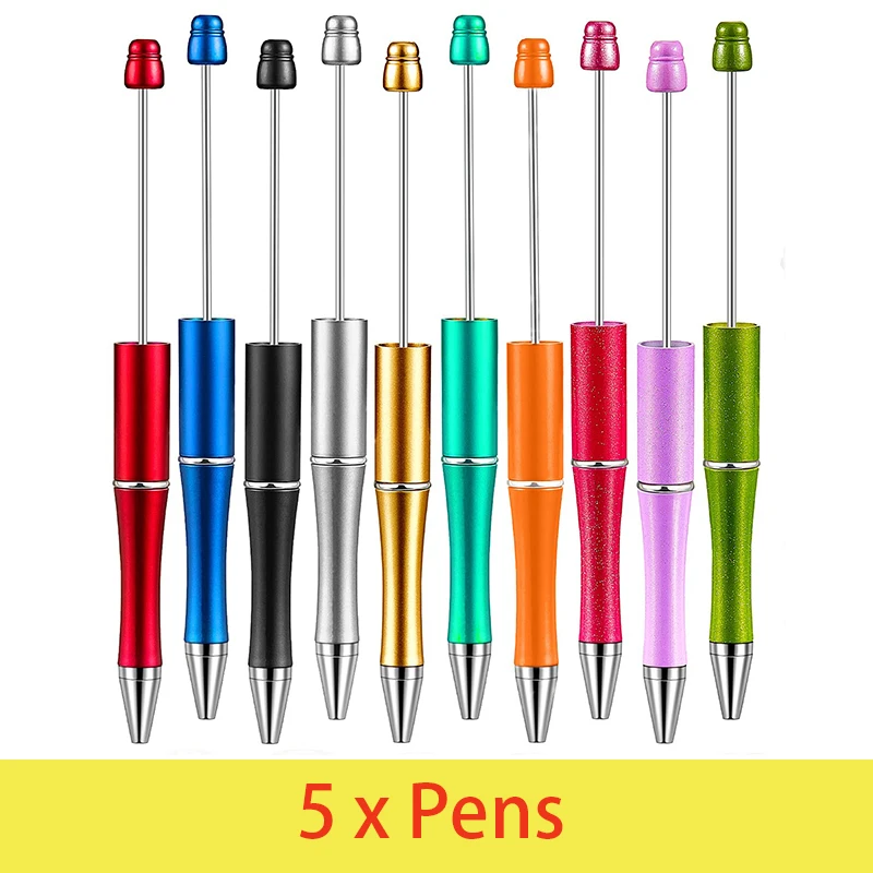 

5Pcs DIY Plastic Beadable Pen Bead Ballpoint Pen Gift for Kids Personalized Ball Pens Signature Pen