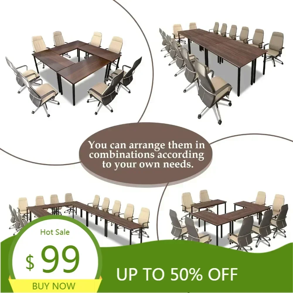 "elegant 9-foot rustic walnut conference desk for 4-8 people, ideal for meetings, studies, writing, and podcasts"