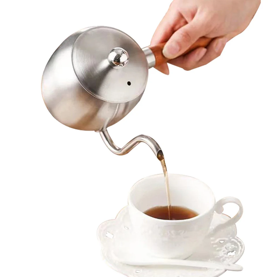 Bollitore A Collo Di Cigno In Acciaio Inox 500 Ml Per Caffè A Filtro - Versamento Di Precisione, Manico In Legno, Compatibile Induzione