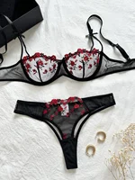 Nuit belle femmes Sexy 2 pièces broderie florale sous-vêtements Sexy lingerie érotique ensemble de sous-vêtements 4