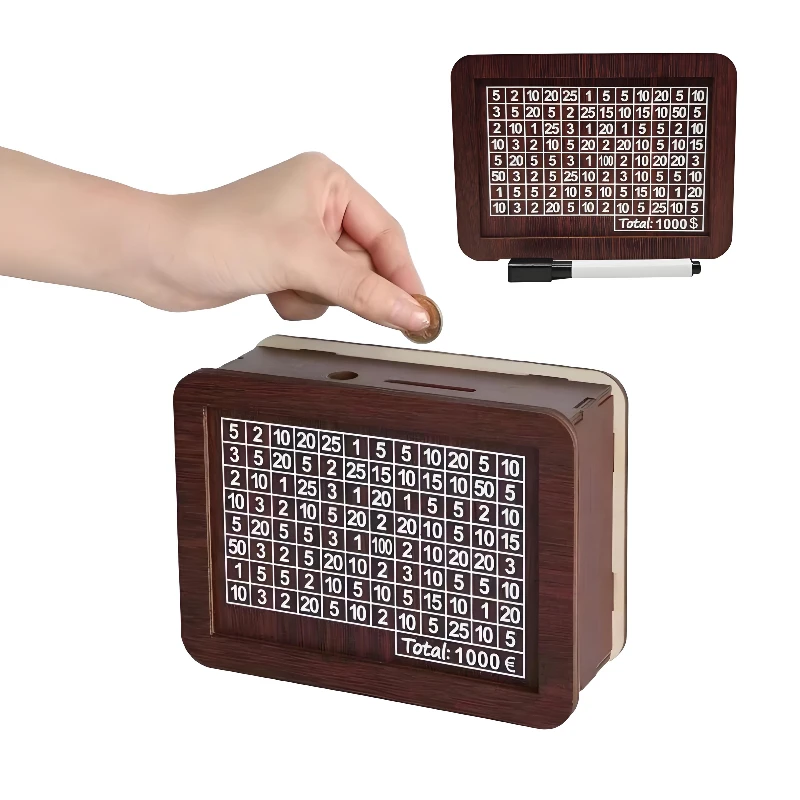 1000/2000/3000/5000/10000 Euro Money Box Wooden Piggy Bank Money Vault Savings Box Challenge Cash Storage Case