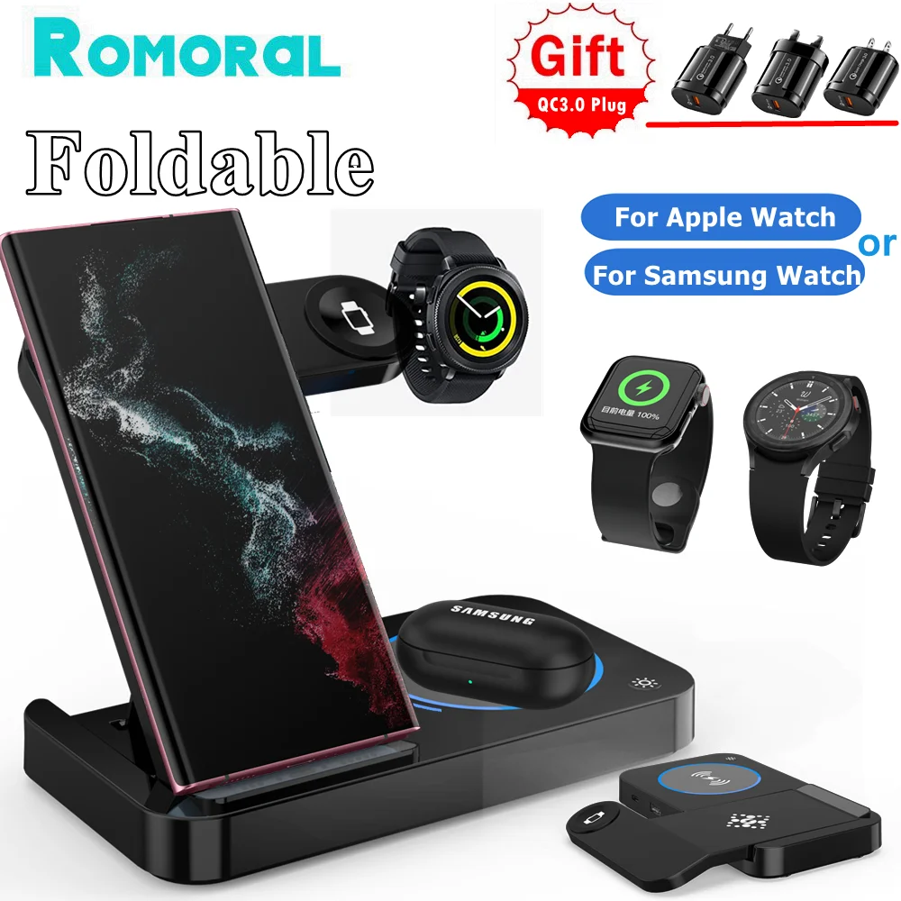 

30W Wireless Charger Fold Dock For iPhone 14 13 Apple Watch 7/6 For Samsung Galaxy Watch 5/4/3 Pro S22 S21 Fast Charging Station