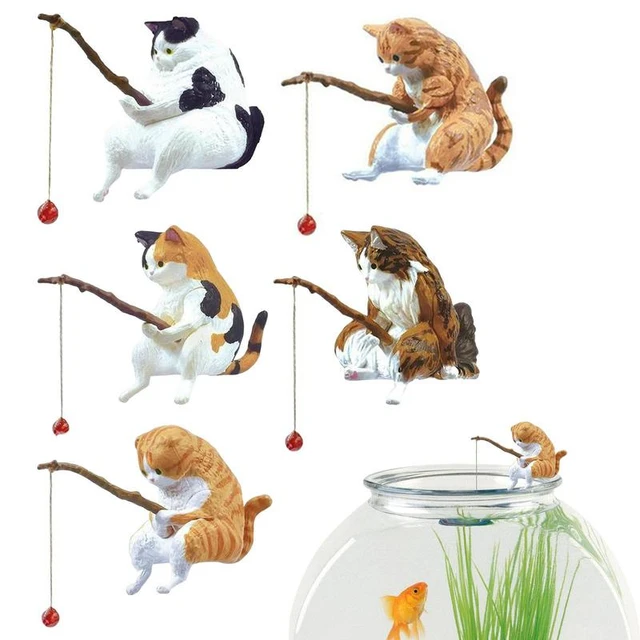 Cats Fishing Figurine Sitting Fishing Cat Sculpture For Garden Resin Funny Cat  Toy Statue Car Dashboard Ornament Decorations For - AliExpress