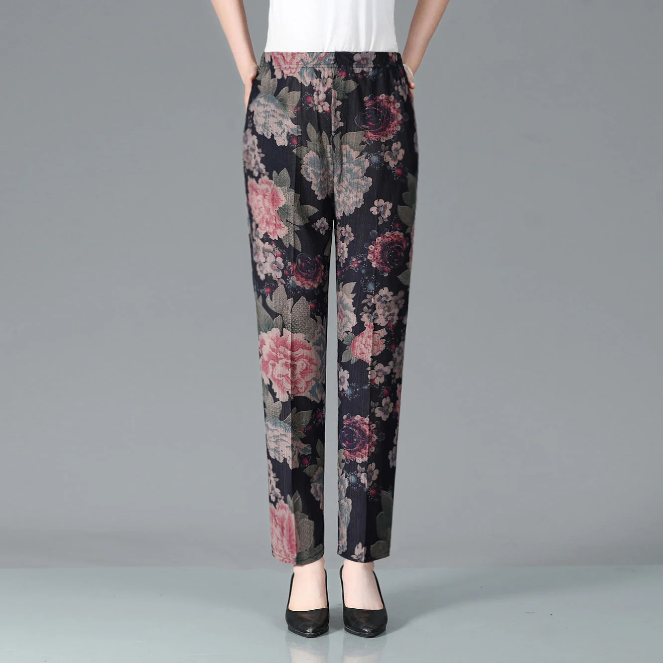 Summer Middle-aged And Elderly Women's Trousers High Waisted Mother's Floral Printed Pants Ladies Casual Loose Pantalones