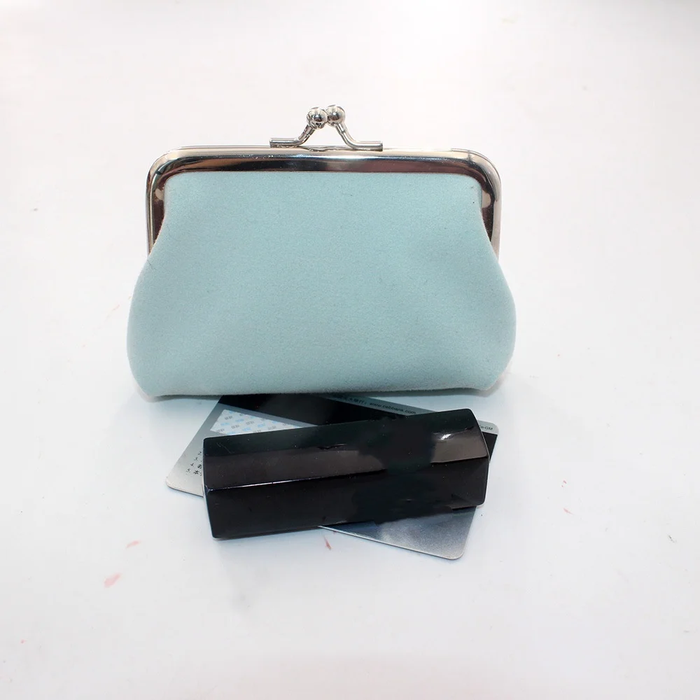 Vintage Solid Color Double Layer Clip Lock Women'S Coin Purse Mini Cute Kiss Lock Small Wallet Portable Credit Cards Storage Bag