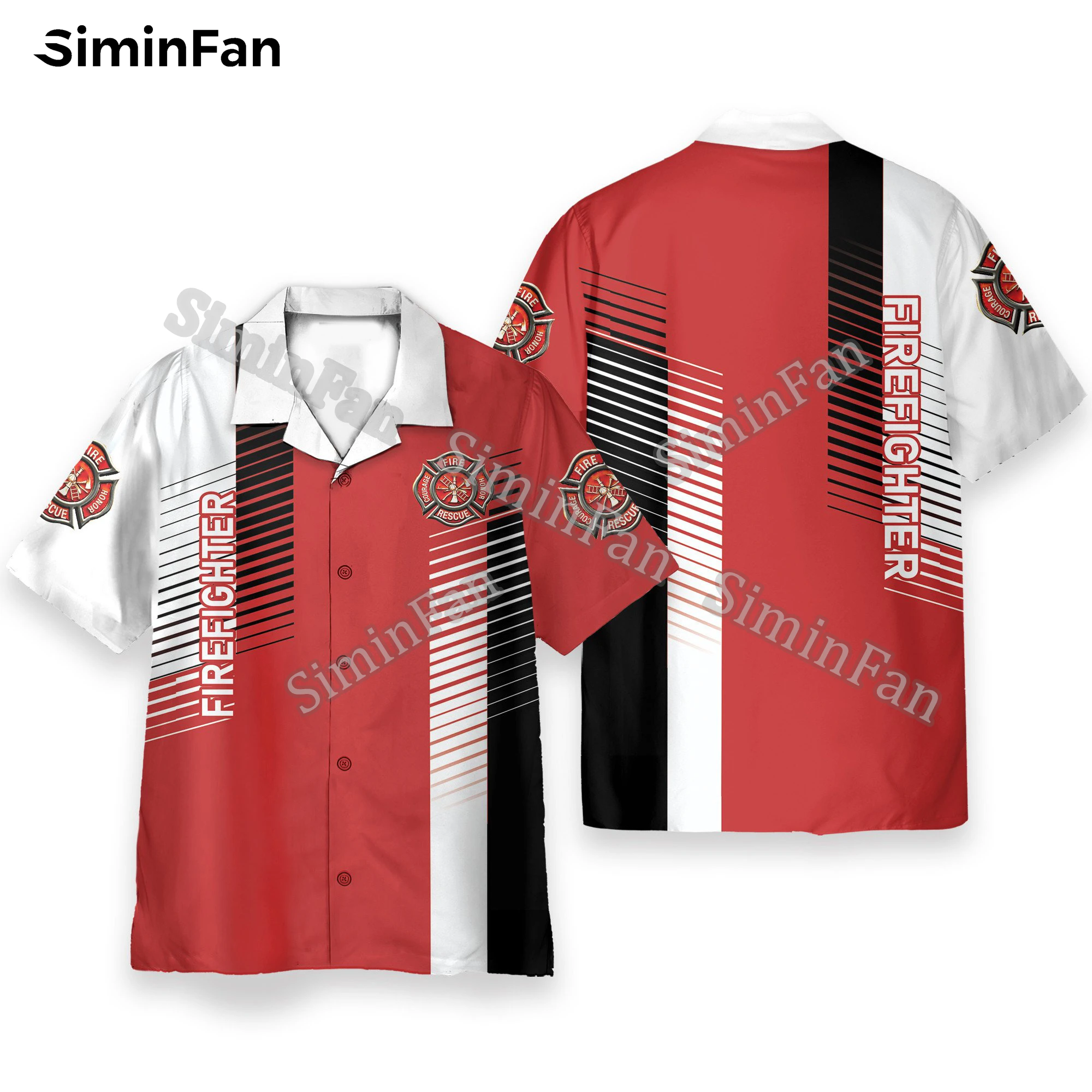 

FireFighter Mens Hawaiian Short Sleeve Shirts 3D All Over Printed Male Hawaii Beach Tshirt Female Summer Lapel Tee Unisex Tops