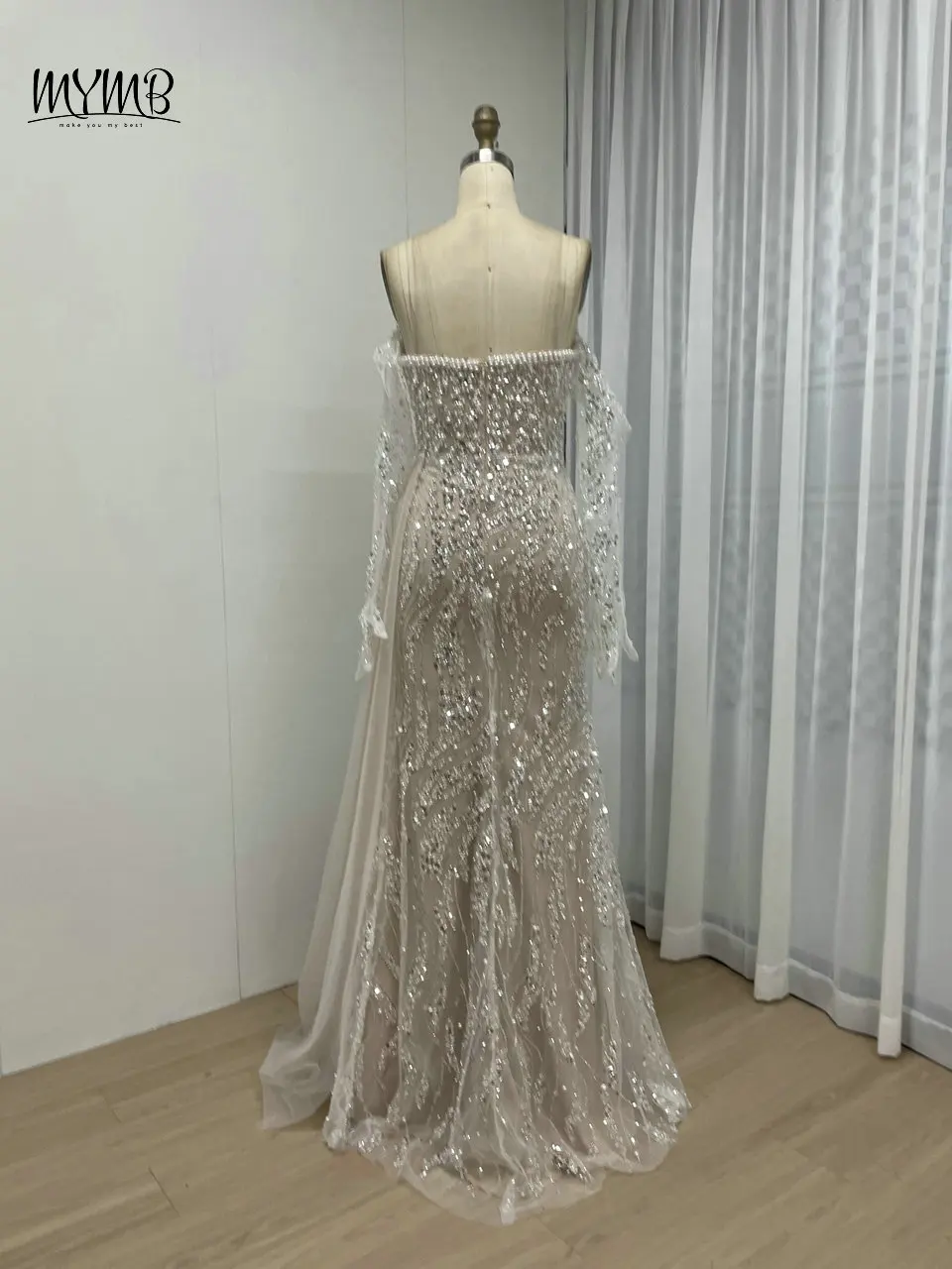 MYMB Weiße, wunderschöne, plissierte, trägerlose Abendkleider für Frauen, Hochzeit, Party, Dubai, luxuriöse Strasssteine, Meerjungfrau, Prinzessinnenkleider – Detail 14